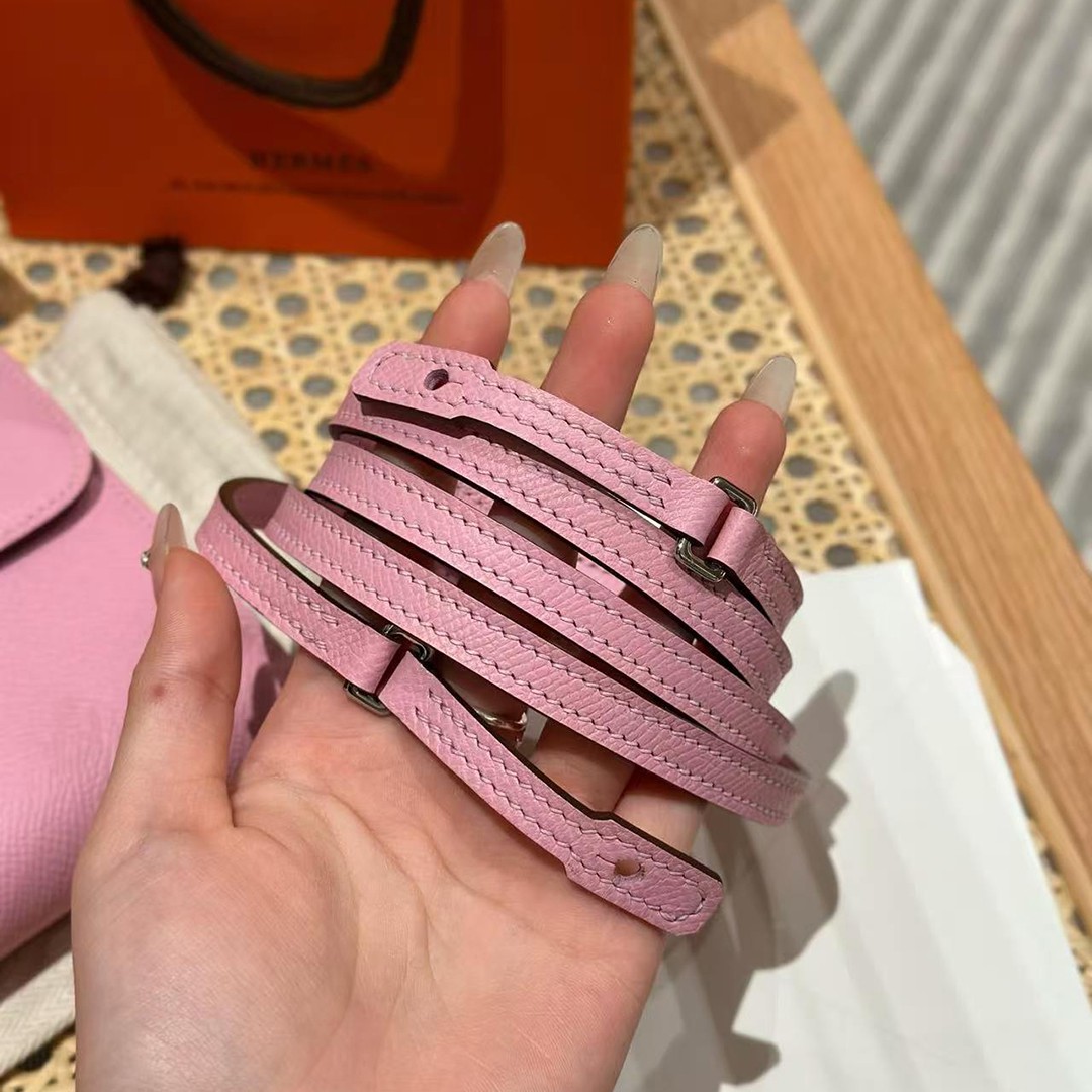 Hermes Constance To Go Wallet Handmade In Epsom Calfskin Leather Silver Hardware X9 Mauve Sylvestre - Image 4