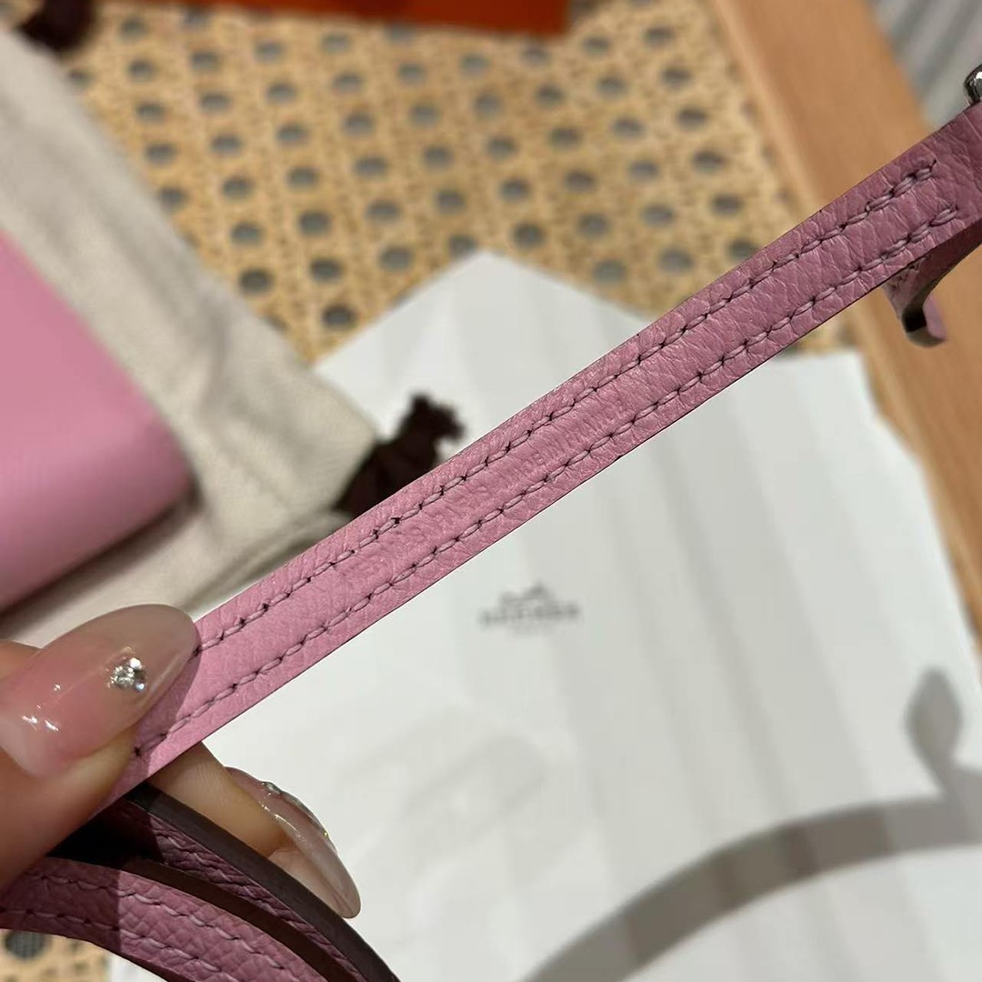 Hermes Constance To Go Wallet Handmade In Epsom Calfskin Leather Silver Hardware X9 Mauve Sylvestre - Image 3