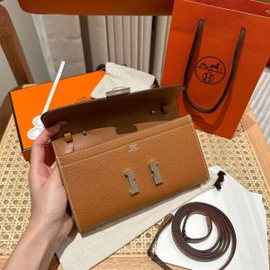Hermes Constance To Go Wallet Handmade In Epsom Calfskin Leather Silver Hardware ck37 Gold - Image 14