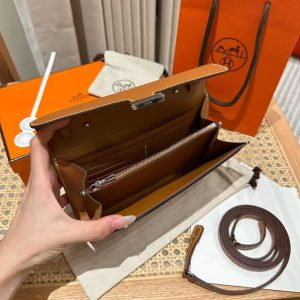 Hermes Constance To Go Wallet Handmade In Epsom Calfskin Leather Silver Hardware ck37 Gold - Image 13