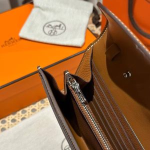 Hermes Constance To Go Wallet Handmade In Epsom Calfskin Leather Silver Hardware ck37 Gold - Image 10