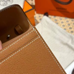 Hermes Constance To Go Wallet Handmade In Epsom Calfskin Leather Silver Hardware ck37 Gold - Image 8