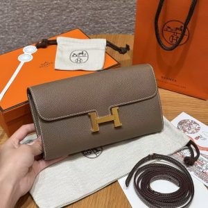 Hermes Constance To Go Wallet Handmade In Togo Calfskin Leather Gold Hardware 18 Etoupe