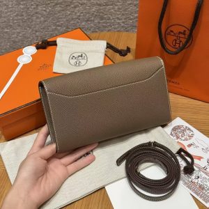 Hermes Constance To Go Wallet Handmade In Togo Calfskin Leather Gold Hardware 18 Etoupe - Image 2