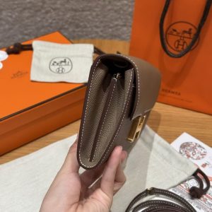 Hermes Constance To Go Wallet Handmade In Togo Calfskin Leather Gold Hardware 18 Etoupe - Image 21