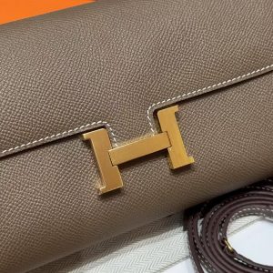 Hermes Constance To Go Wallet Handmade In Togo Calfskin Leather Gold Hardware 18 Etoupe - Image 16
