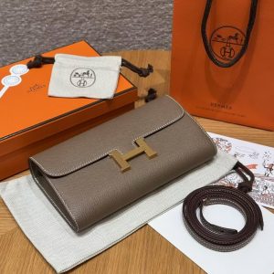 Hermes Constance To Go Wallet Handmade In Togo Calfskin Leather Gold Hardware 18 Etoupe - Image 14