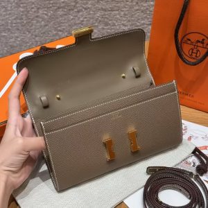 Hermes Constance To Go Wallet Handmade In Togo Calfskin Leather Gold Hardware 18 Etoupe - Image 13