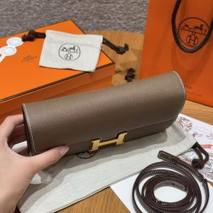 Hermes Constance To Go Wallet Handmade In Togo Calfskin Leather Gold Hardware 18 Etoupe - Image 12