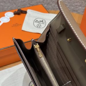 Hermes Constance To Go Wallet Handmade In Togo Calfskin Leather Gold Hardware 18 Etoupe - Image 10