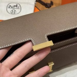Hermes Constance To Go Wallet Handmade In Togo Calfskin Leather Gold Hardware 18 Etoupe - Image 8