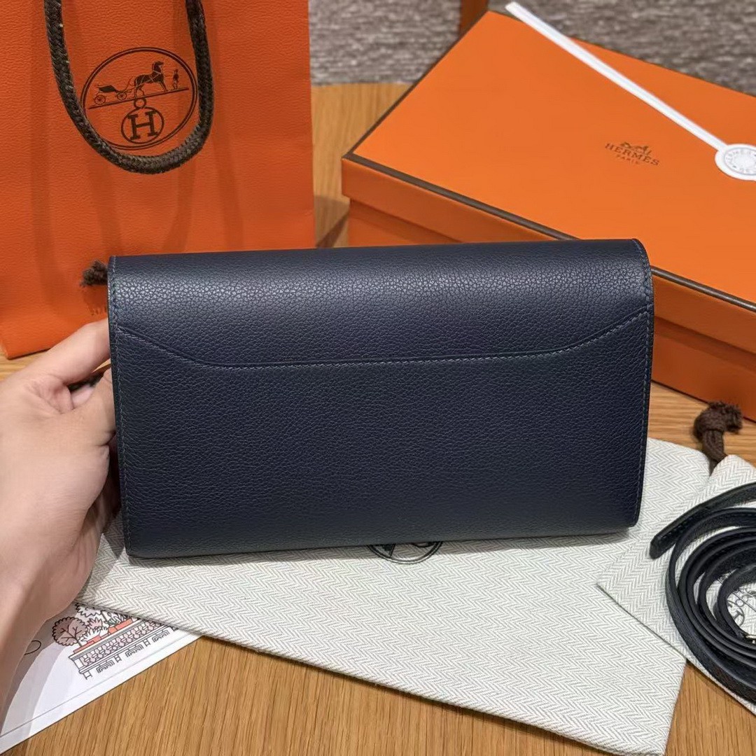 Hermes Constance To Go Wallet Handmade In Togo Calfskin Leather Gold Hardware 2Z Blue Nuit - Image 2