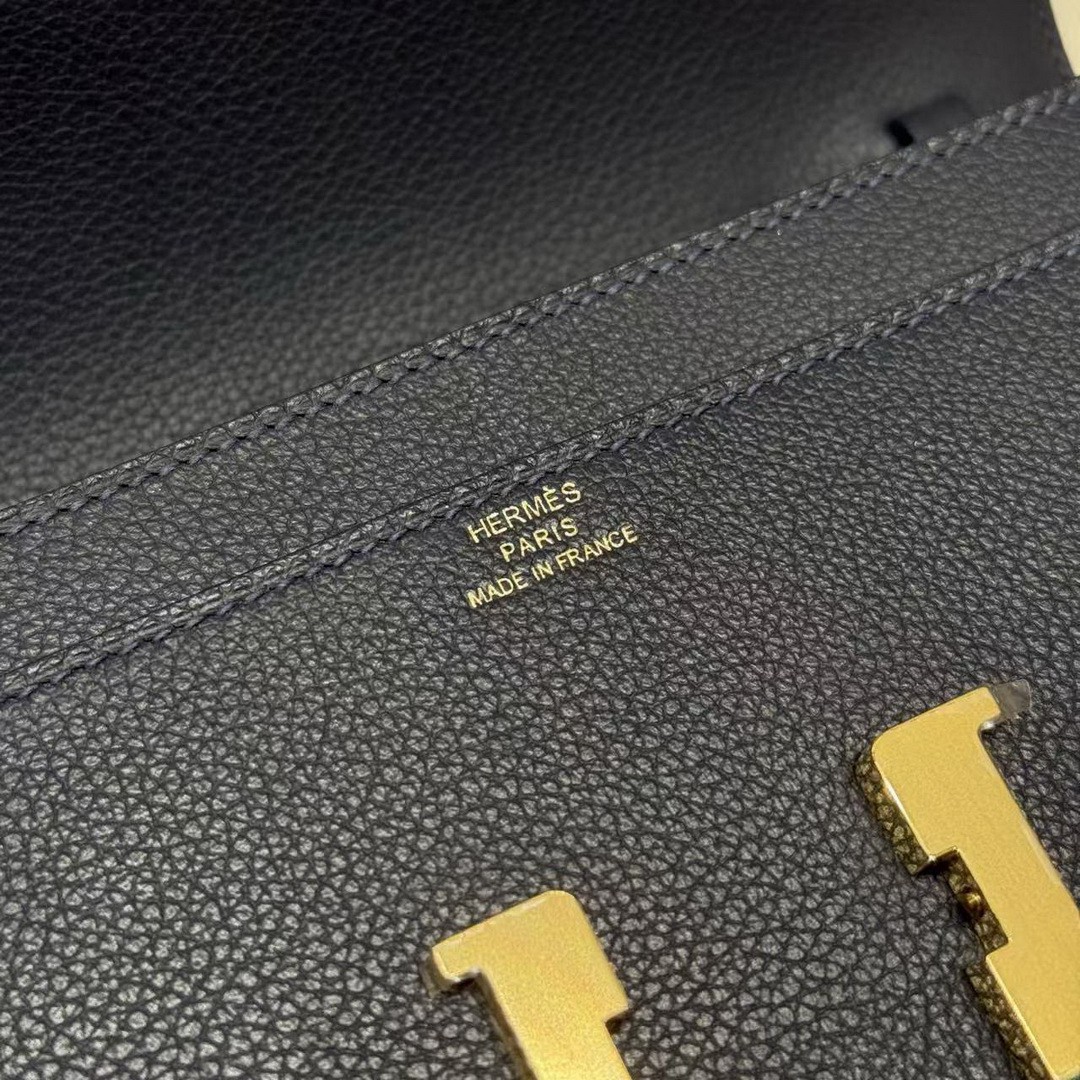 Hermes Constance To Go Wallet Handmade In Togo Calfskin Leather Gold Hardware 2Z Blue Nuit - Image 11