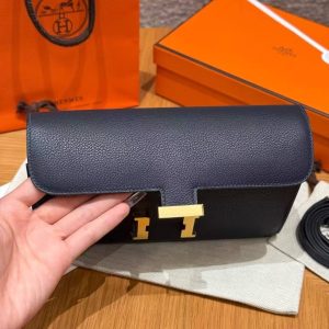 Hermes Constance To Go Wallet Handmade In Togo Calfskin Leather Gold Hardware 2Z Blue Nuit - Image 7