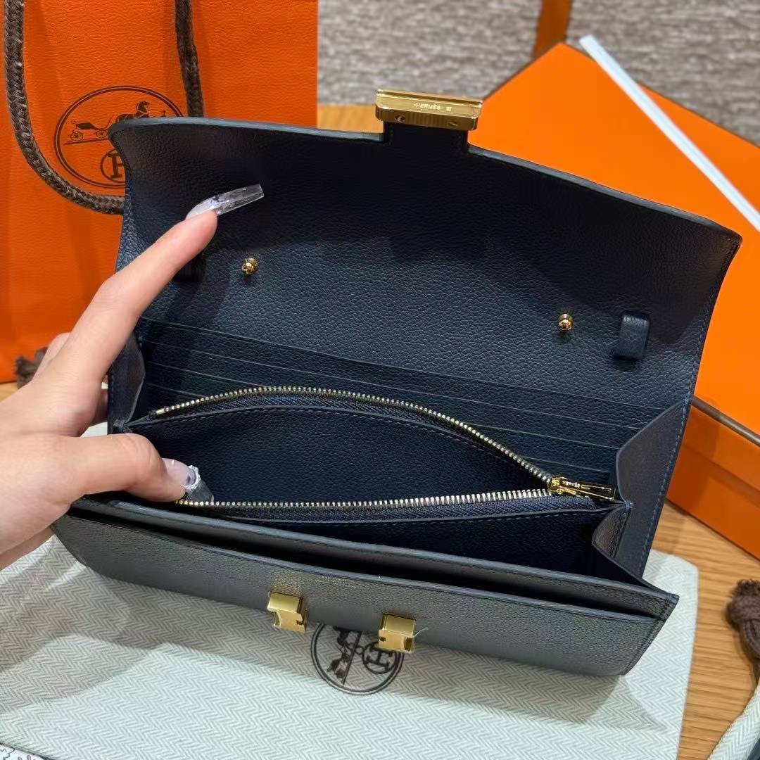 Hermes Constance To Go Wallet Handmade In Togo Calfskin Leather Gold Hardware 2Z Blue Nuit - Image 3