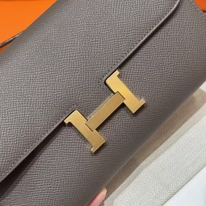 Hermes Constance To Go Wallet Handmade In Togo Calfskin Leather Gold Hardware 8F Girs Etain - Image 12