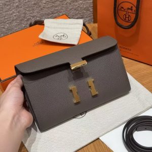 Hermes Constance To Go Wallet Handmade In Togo Calfskin Leather Gold Hardware 8F Girs Etain - Image 8