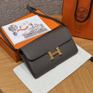 Hermes Constance To Go Wallet Handmade In Togo Calfskin Leather Gold Hardware 8F Girs Etain - Image 4