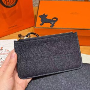 Alternative view of Hermes Dogon Compact Wallet Handmade In Togo Calfskin Leather Gold Hardware 2Z Blue Nuit
