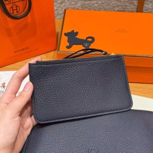 Hermes Dogon Compact Wallet Handmade In Togo Calfskin Leather Gold Hardware 2Z Blue Nuit - Image 16