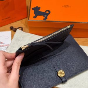 Hermes Dogon Compact Wallet Handmade In Togo Calfskin Leather Gold Hardware 2Z Blue Nuit - Image 15