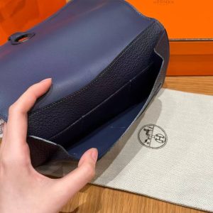 Hermes Dogon Compact Wallet Handmade In Togo Calfskin Leather Gold Hardware 2Z Blue Nuit - Image 14