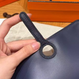 Hermes Dogon Compact Wallet Handmade In Togo Calfskin Leather Gold Hardware 2Z Blue Nuit - Image 12