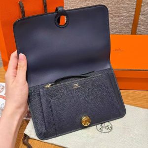 Hermes Dogon Compact Wallet Handmade In Togo Calfskin Leather Gold Hardware 2Z Blue Nuit - Image 11