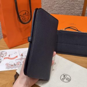 Hermes Dogon Compact Wallet Handmade In Togo Calfskin Leather Gold Hardware 2Z Blue Nuit - Image 7