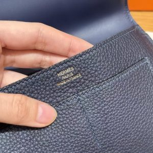 Hermes Dogon Compact Wallet Handmade In Togo Calfskin Leather Gold Hardware 2Z Blue Nuit - Image 5