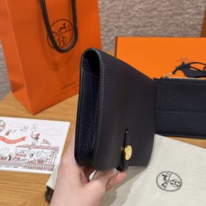 Hermes Dogon Compact Wallet Handmade In Togo Calfskin Leather Gold Hardware 2Z Blue Nuit - Image 3