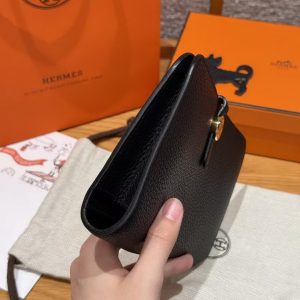 Hermes Dogon Compact Wallet Handmade In Togo Calfskin Leather Gold Hardware 89 Noir - Image 16