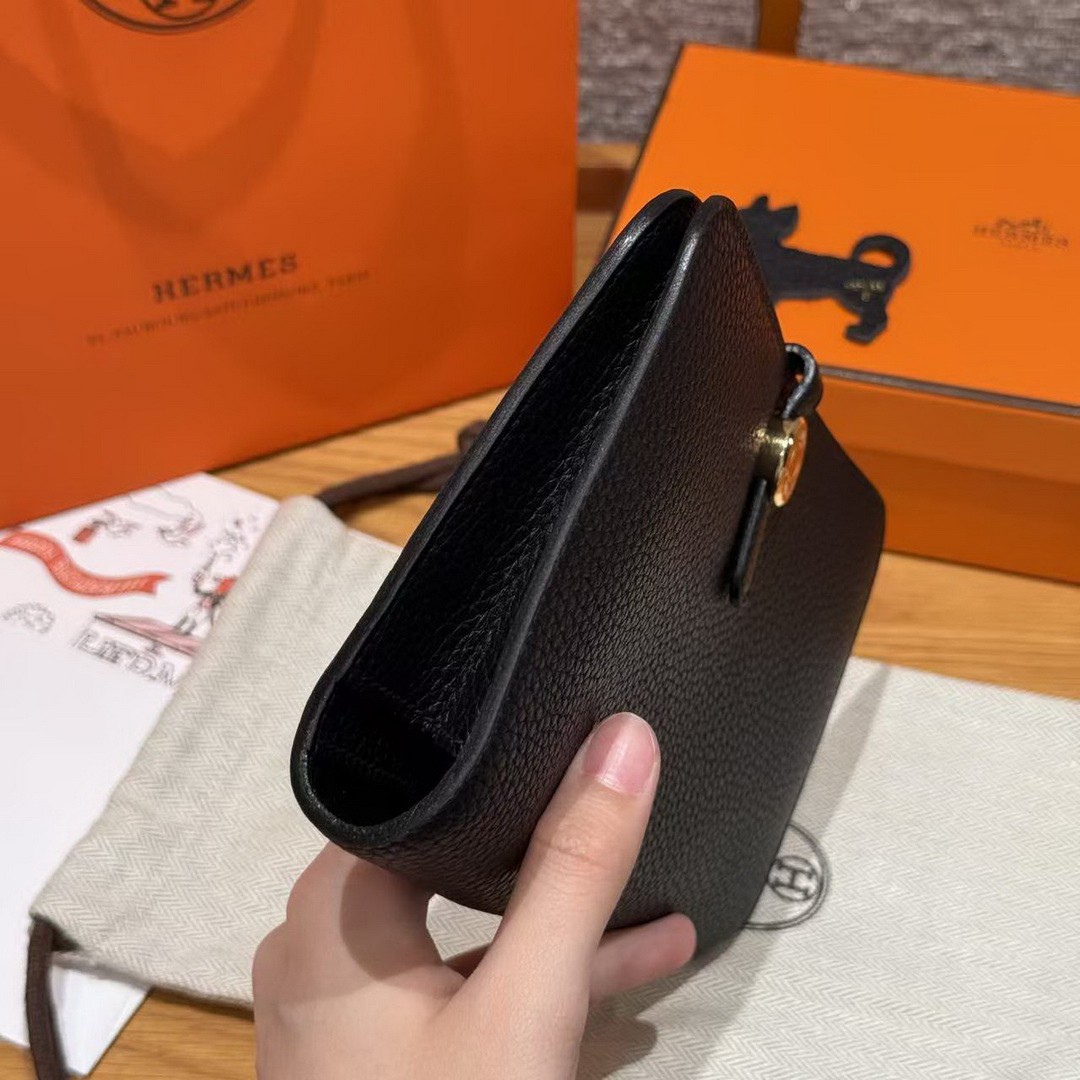 Hermes Dogon Compact Wallet Handmade In Togo Calfskin Leather Gold Hardware 89 Noir - Image 16