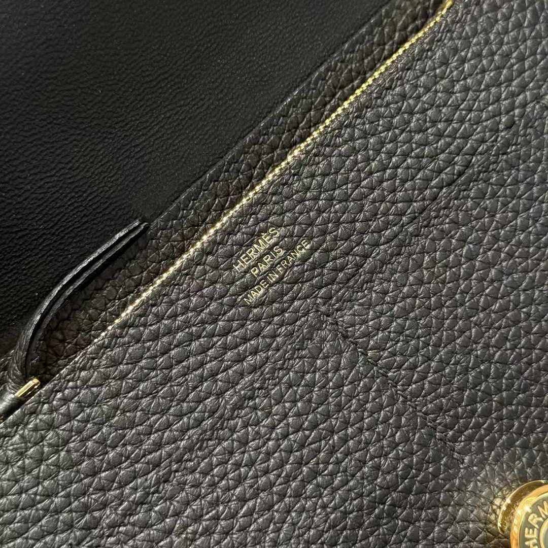 Hermes Dogon Compact Wallet Handmade In Togo Calfskin Leather Gold Hardware 89 Noir - Image 12