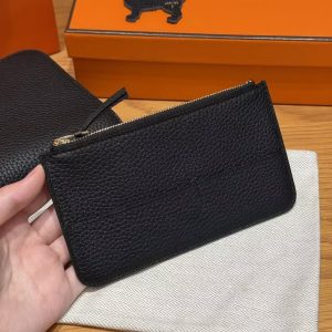 Hermes Dogon Compact Wallet Handmade In Togo Calfskin Leather Gold Hardware 89 Noir - Image 10
