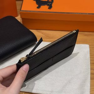 Hermes Dogon Compact Wallet Handmade In Togo Calfskin Leather Gold Hardware 89 Noir - Image 9