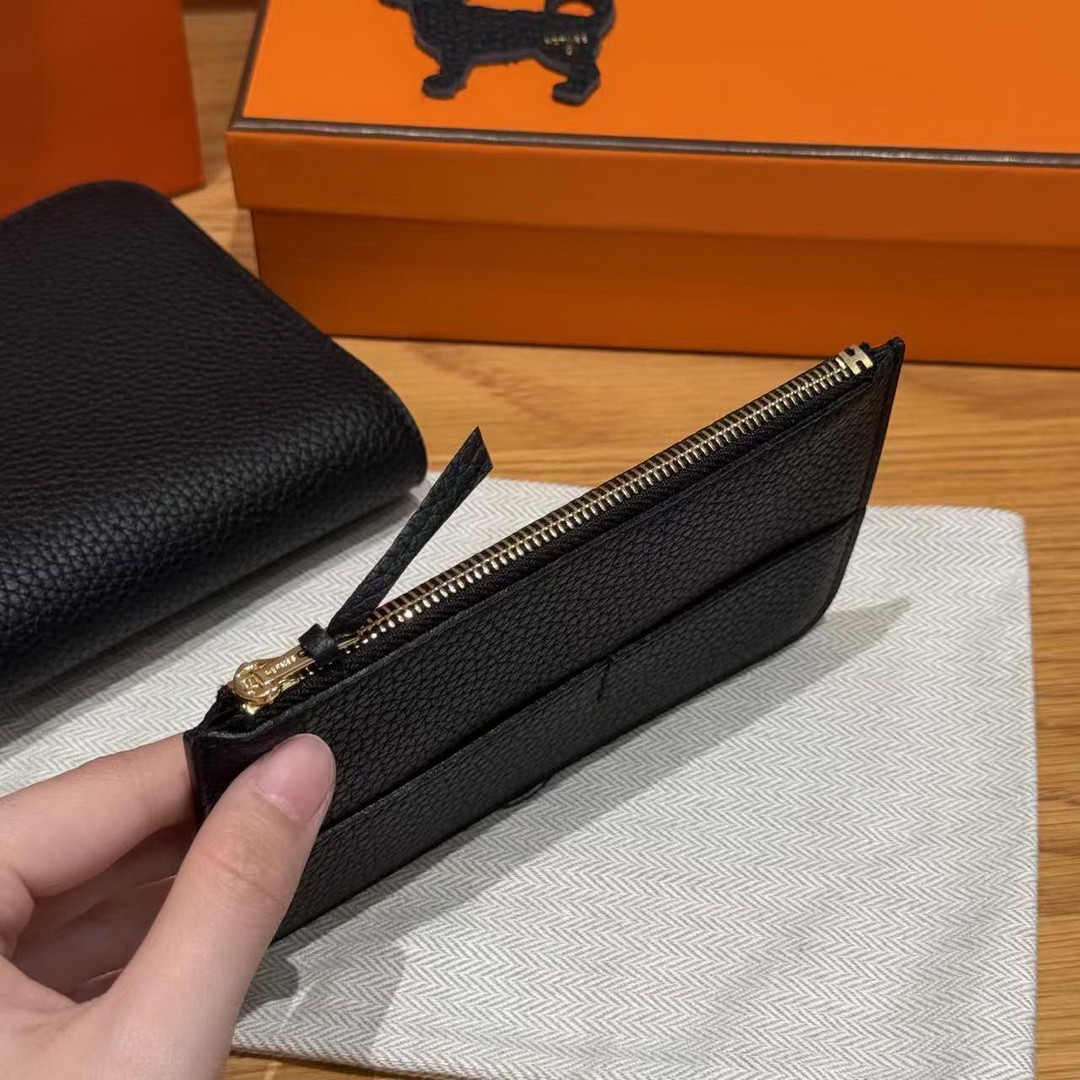 Hermes Dogon Compact Wallet Handmade In Togo Calfskin Leather Gold Hardware 89 Noir - Image 9