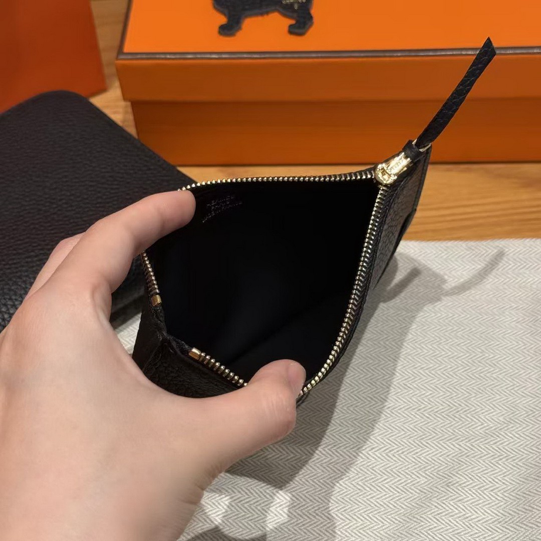 Hermes Dogon Compact Wallet Handmade In Togo Calfskin Leather Gold Hardware 89 Noir - Image 8