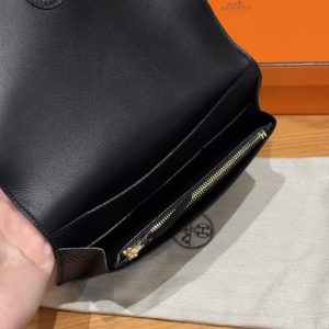 Hermes Dogon Compact Wallet Handmade In Togo Calfskin Leather Gold Hardware 89 Noir - Image 6