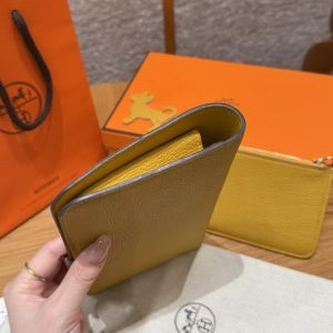 Hermes Dogon Compact Wallet Handmade In Togo Calfskin Leather Gold Hardware 9D Jaune Ambre - Image 12