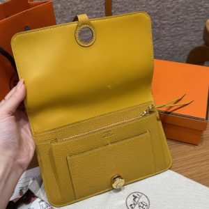 Hermes Dogon Compact Wallet Handmade In Togo Calfskin Leather Gold Hardware 9D Jaune Ambre - Image 10