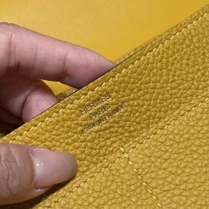 Hermes Dogon Compact Wallet Handmade In Togo Calfskin Leather Gold Hardware 9D Jaune Ambre - Image 8