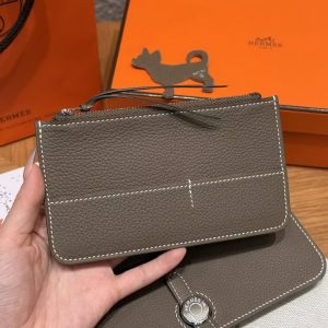 Hermes Dogon Compact Wallet Handmade In Togo Calfskin Leather Silver Hardware 18 Etoupe - Image 7