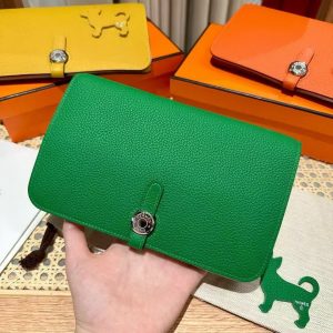 Alternative view of Hermes Dogon Compact Wallet Handmade In Togo Calfskin Leather Silver Hardware 1K Bambou