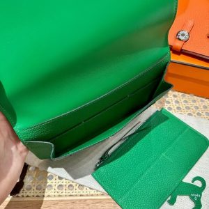Hermes Dogon Compact Wallet Handmade In Togo Calfskin Leather Silver Hardware 1K Bambou - Image 8