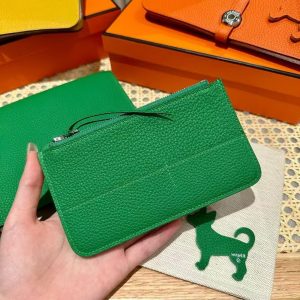 Hermes Dogon Compact Wallet Handmade In Togo Calfskin Leather Silver Hardware 1K Bambou - Image 6