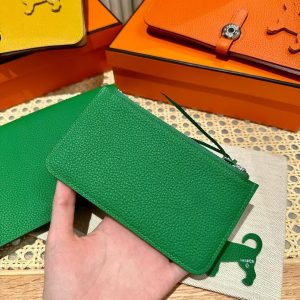 Hermes Dogon Compact Wallet Handmade In Togo Calfskin Leather Silver Hardware 1K Bambou - Image 5