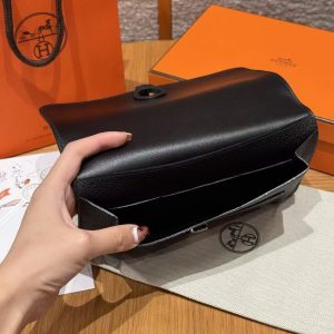 Hermes Dogon Compact Wallet Handmade In Togo Calfskin Leather Silver Hardware 89 Noir - Image 12