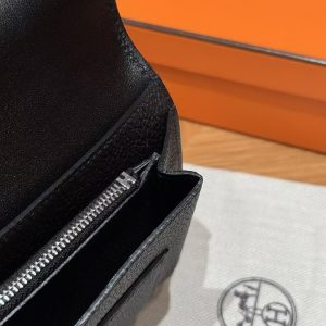 Hermes Dogon Compact Wallet Handmade In Togo Calfskin Leather Silver Hardware 89 Noir - Image 8