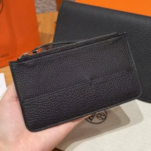 Hermes Dogon Compact Wallet Handmade In Togo Calfskin Leather Silver Hardware 89 Noir - Image 6